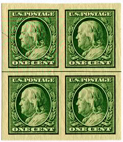 U.S. #383 MNH Center Line Block