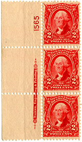 U.S. #301 Plate Number strip of 3 - Mint