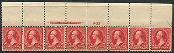 U.S. #279B Imprinted Plate Number strip of 8