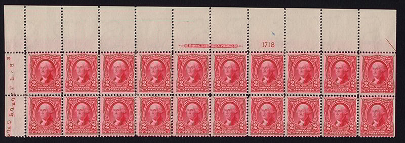 U.S. #301 Plate Number, Imprint  Block of 20