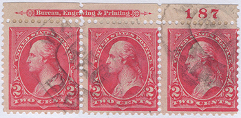 U.S. #252 P# Strip of 3 Used