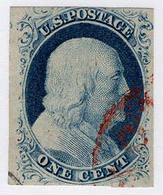 U.S. #9 1c Franklin, blue, of 1852