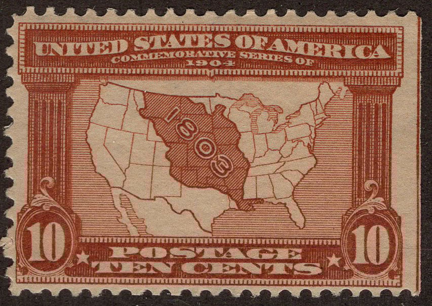 U.S. #327 10c Map of Louisiana Purchase MNH