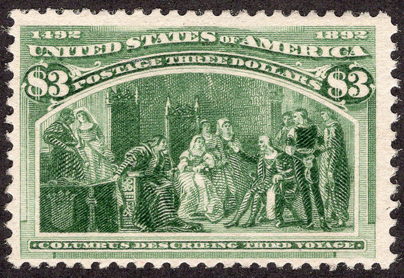 U.S. #243 $3 Columbian Mint, Lightly Hinged