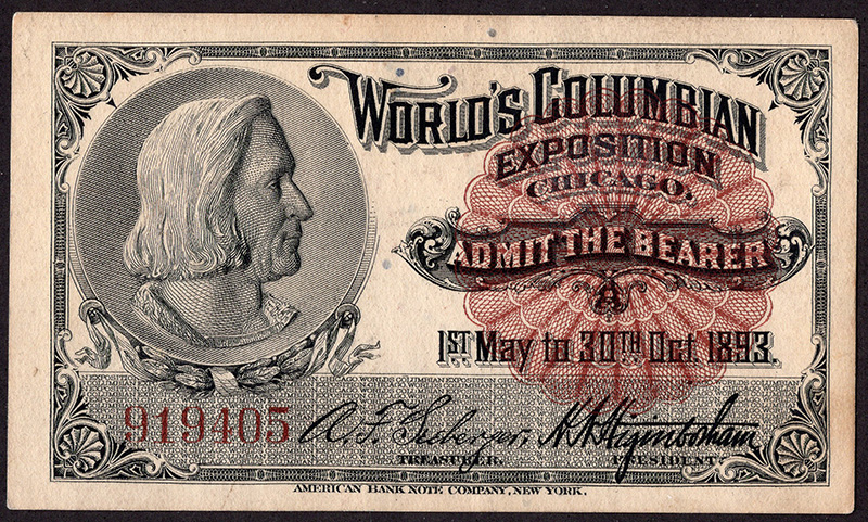 World's Columbian Exposition Ticket - Columbus