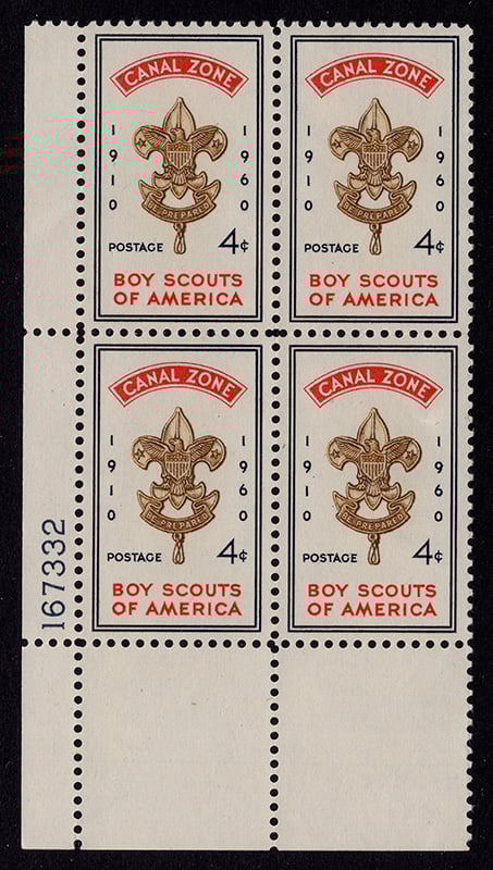 Canal Zone #151 Plate Block - Boy Scouts