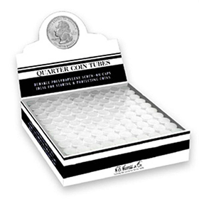 Round Polystyrene Coin Tubes - Quarters (Clear) Box of 100